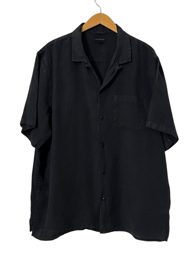 Lucky Brand Linen Shirt Men Xl Black Short Sleeve Button Down Casual Camp Beach